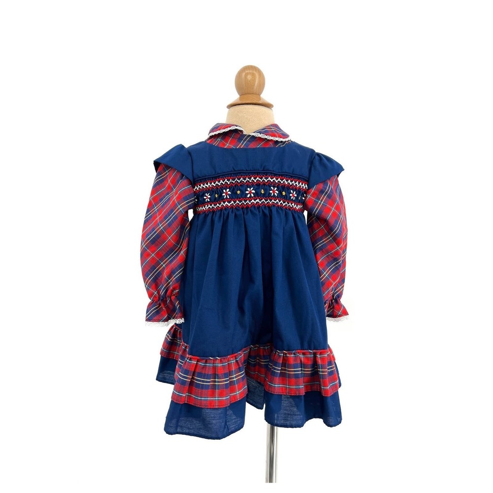 vintage Polly Flinders girls dress plaid smocked